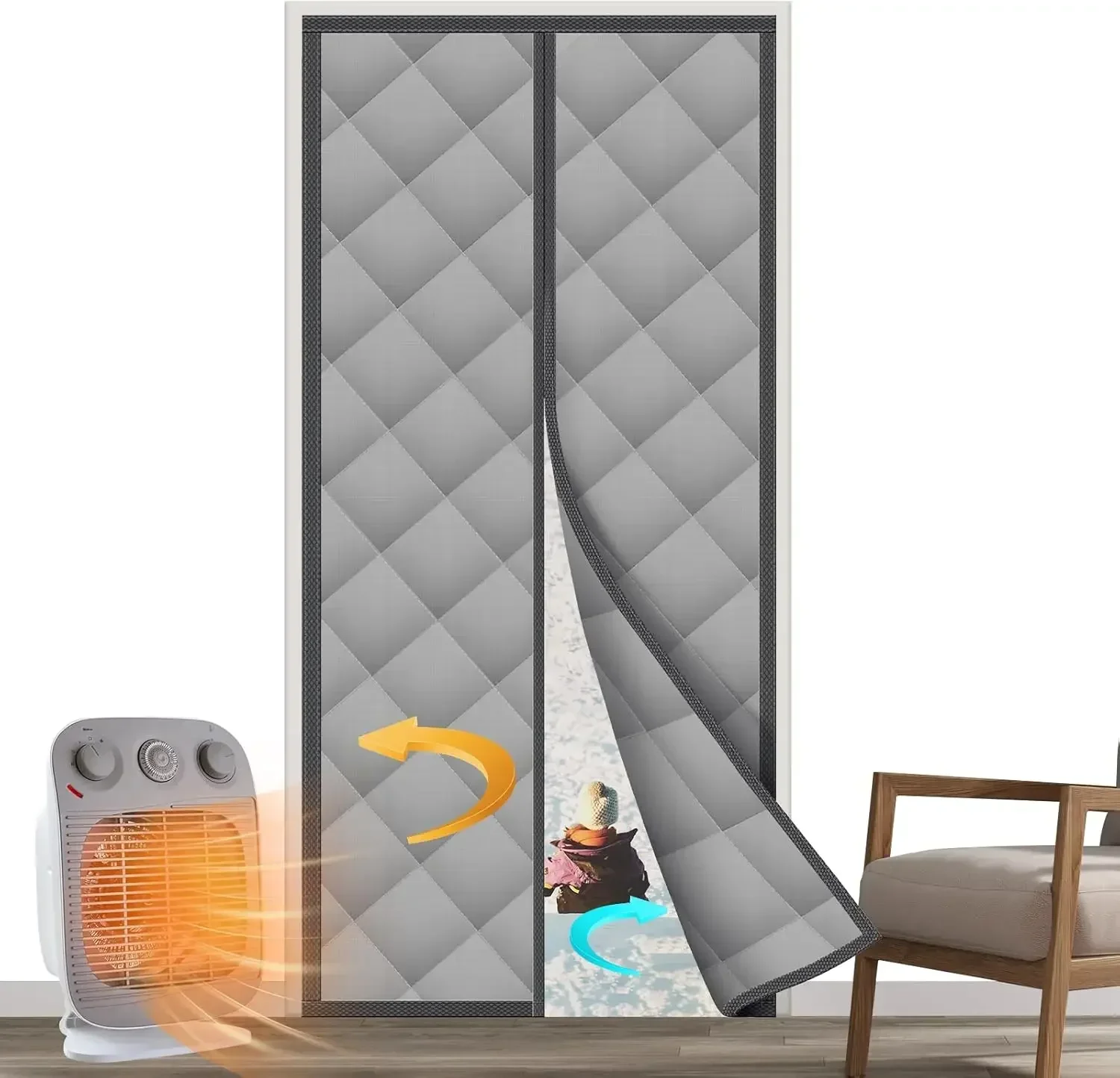 OLOEY Magnetic Durable Thermal Insulated Door Curtain for Bedroom Keep Warm Winter&Cool Summer Soundproof Windproof Weatherproof