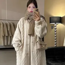 Twist eco-friendly fur coat 2024 autumn winter new style lazy style women loose long style slimming thickened cardigan coat