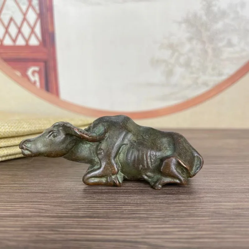 Vintage Bronze Ox Statue Chinese Zodiac Buffalo Figurine Feng Shui Wealth Mini Metal Sculpture Desktop Tea Table Decor Ornament