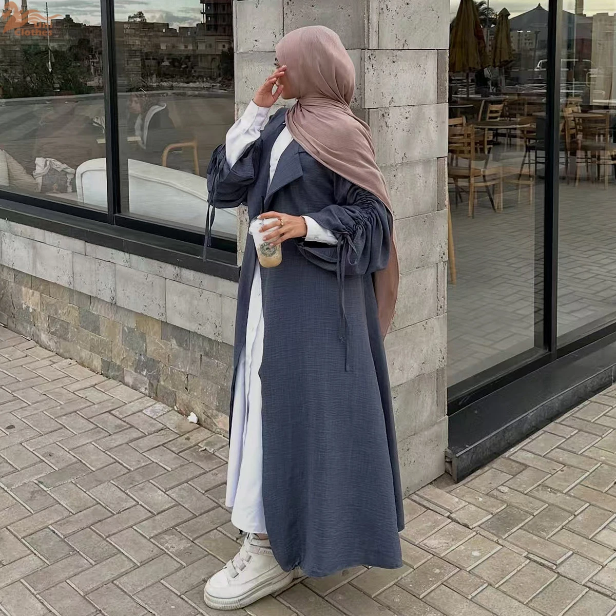 Dubai Abaya 2026 Women's Clothing Front Open Coat Muslim Modest Women Abaya New Design Wrinkle Polyester Fashion Islamic Clothin
