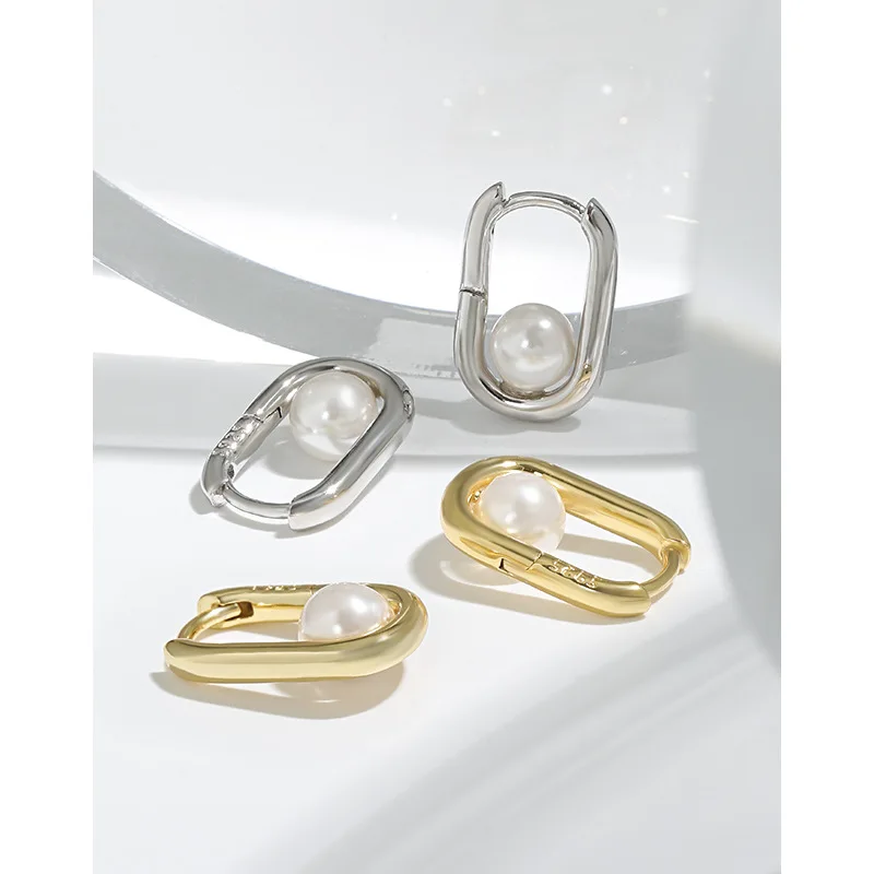 S925 sterling silver white pearl oval miniature earrings for women's fashionable luxury banquet jewelry gift