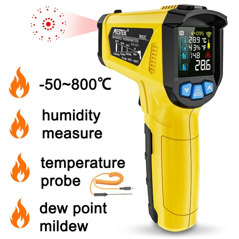 

-50-800℃ Digital Infrared Thermometer LCD Color Screen Temperature Meter Backlight Alarm Handhold Thermometer Pyrometer