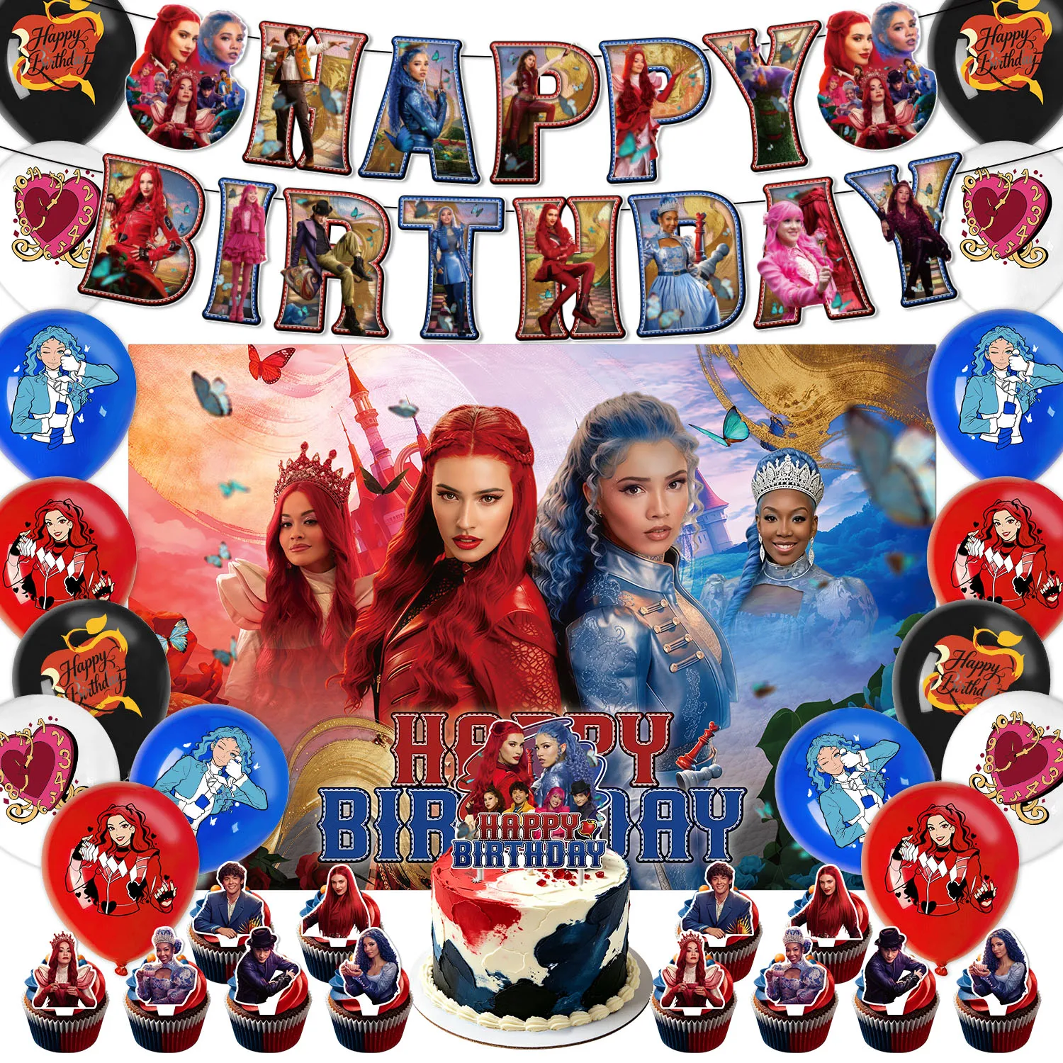 Image of Wicked Wonderland Geburtstagsparty-Dekorationen Enthält Geburtstagsbanner, Tortendekoration, Hintergrund und Ballon Perfekt für Mädchenpartys