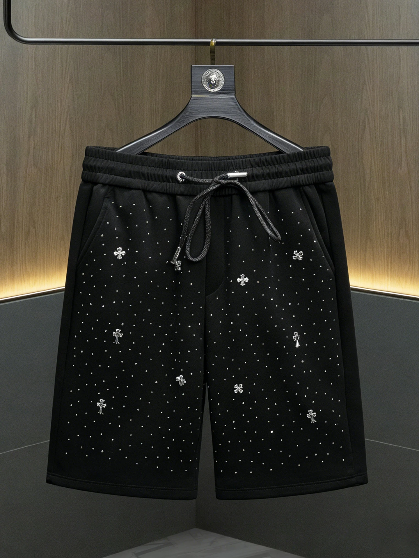 

Мужские повседневные брюки с блестящими стразами, прямые, со средней посадкой, из хлопка, летние, новые, модные, брендовые, верхняя одежда