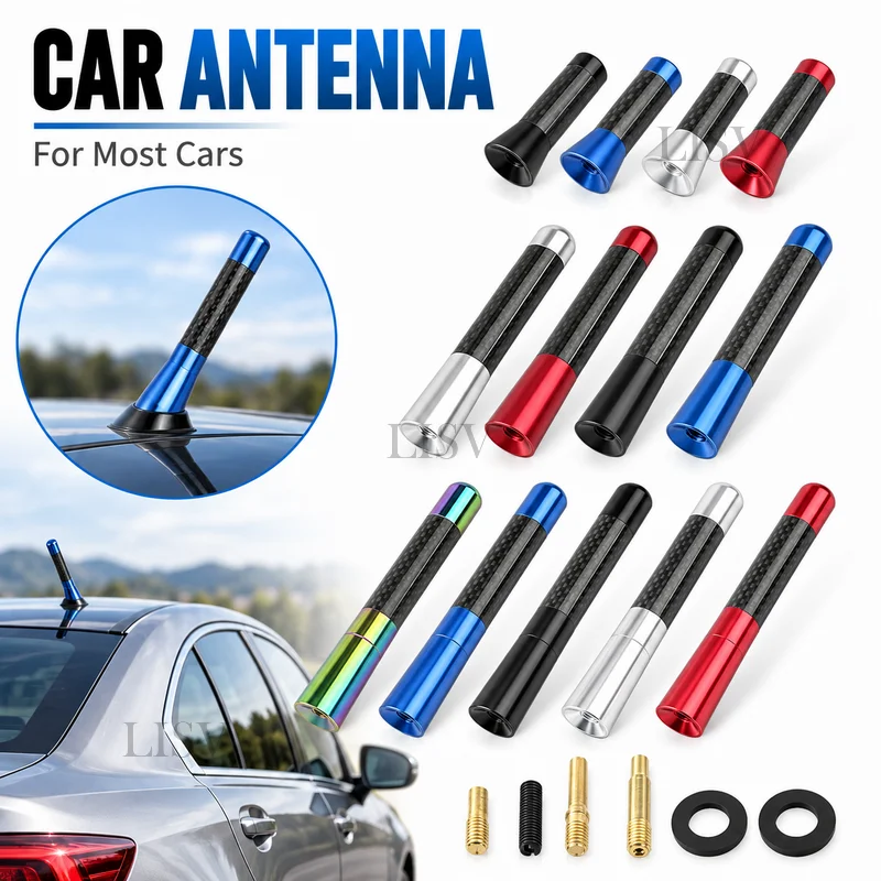 Car Antenna Signal Carbon Fiber Antenna Vehicle Radio Antenna Metal Aluminum Short Long Antenna Modification Accessory Decor