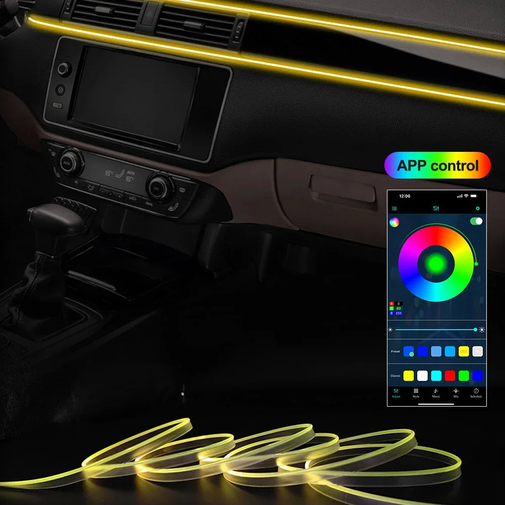 2/3m Auto Ambient Lighting Car LED Interior Strip Light USB with RGB 16 Million Colors Fiber Optics Neon Decorative Lamps