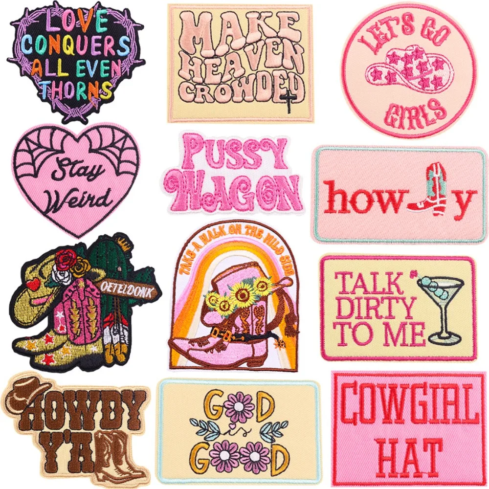 

10PCS Western Cowboy Embroidery Patch DIY Hat Cowgirl Iron on Patches Appliques Stickers Iron on Transfers for Clothing Scp