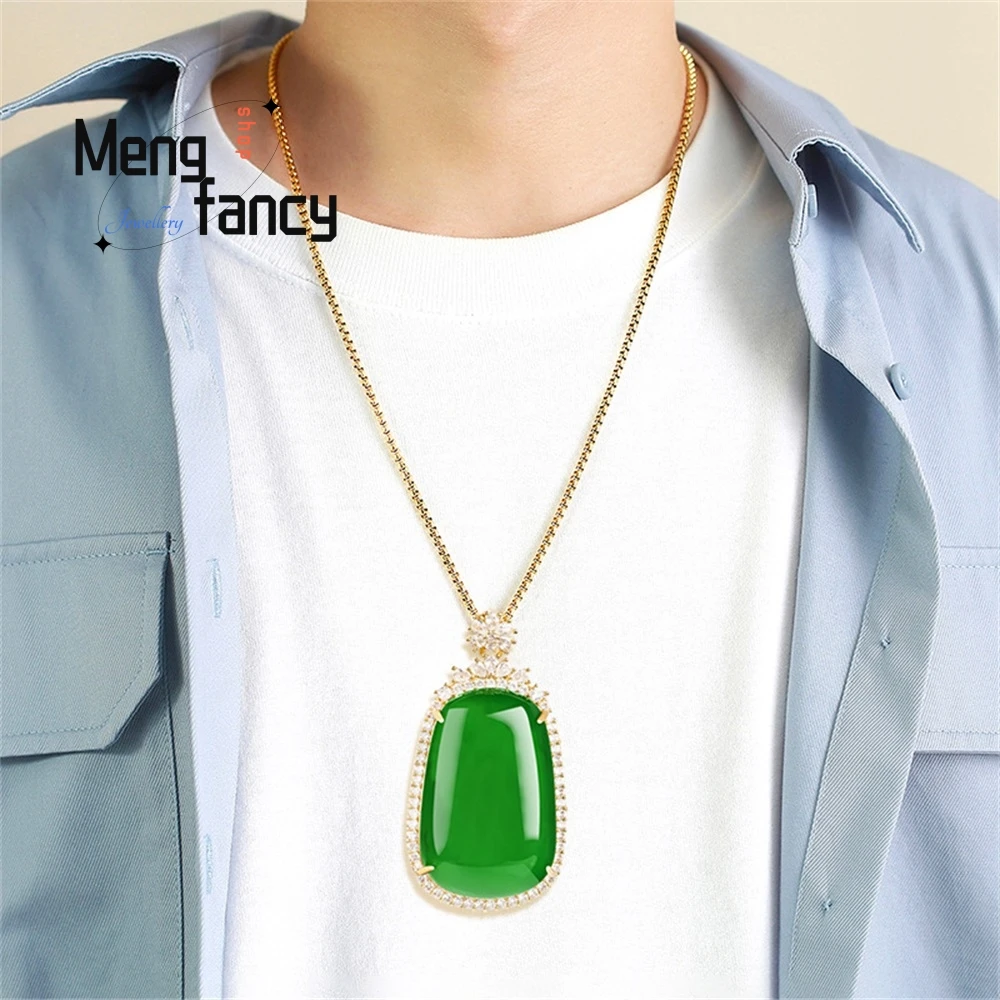 أصيلة العقيق الأخضر الطبيعي Fugua النحاس مطلية بالذهب مع الجليد اليشم قلادة المرأة قلادة الأزياء قلادة المجوهرات الجميلة