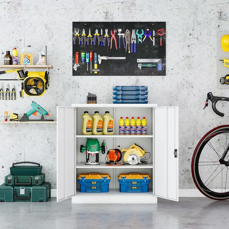 Populair. Metalen kast, afsluitbare opbergkast met 2 deuren en 2 verstelbare planken, gereedschapsopbergkasten voor garage, thuis
