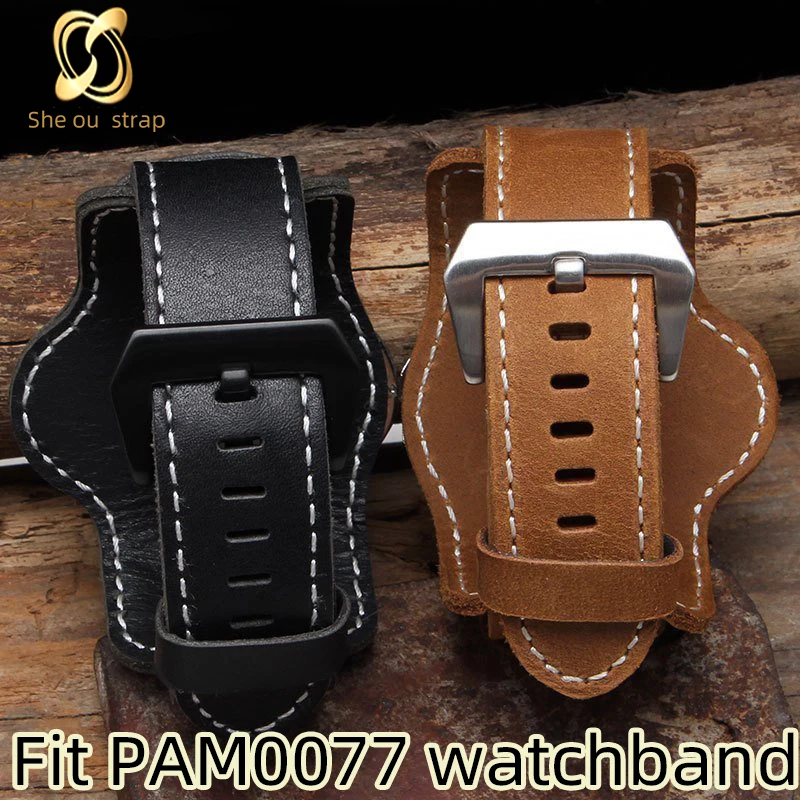 20mm 22mm 24mm 26mm Black Brown Cowhide Watch Strap For Panerai Luminor PAM0077 Watchband Leather Strap With Support