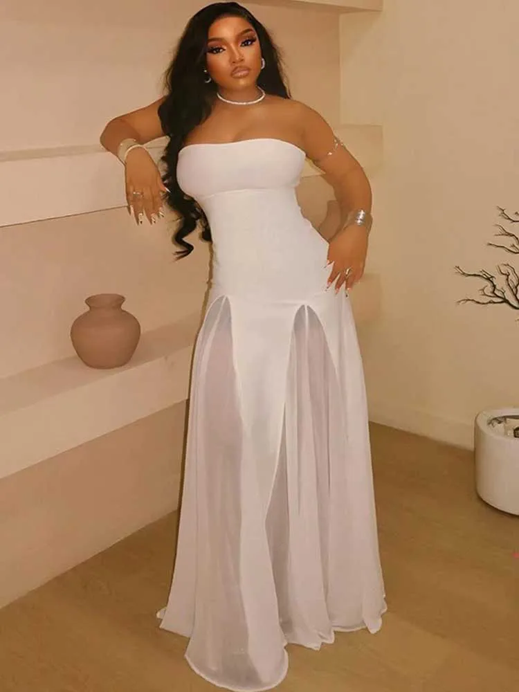 Elegant White Dresses for Women Sleeveless Fashion Party Dress Sexy Long A-line Strapless Evening Dress Backless Female Clothing