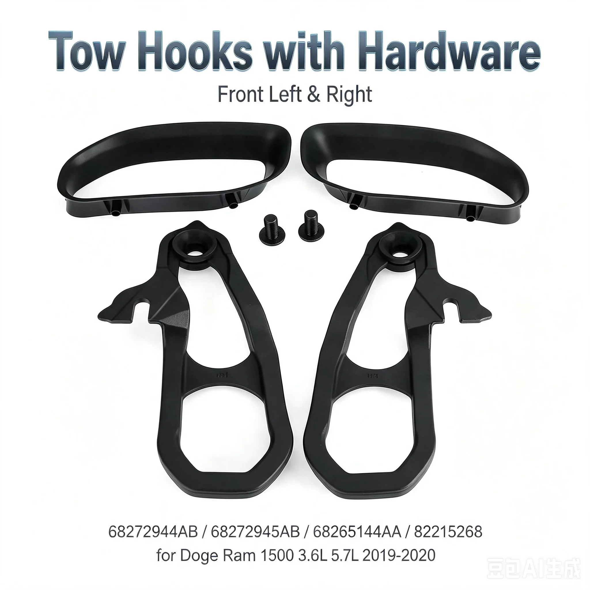 Tow Hooks with Hardware Front Left & Right 68272944AB 68272945AB 68265144AA 82215268 for Dodge Ram 1500 3.6L 5.7L 2019-2020