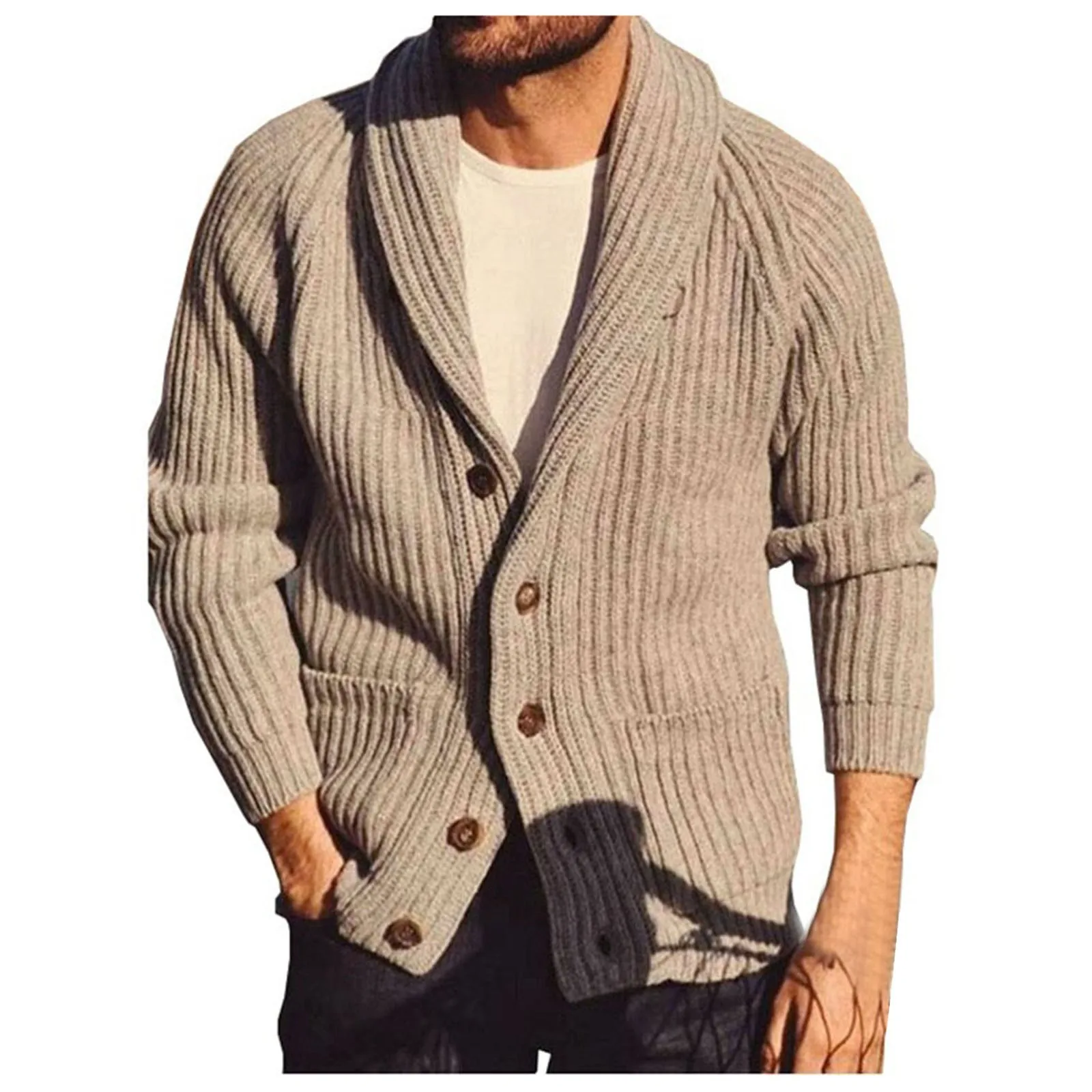 Único Breasted monocromático masculino de malha Cardigan, casaco fino de manga comprida, suéter grosso, malhas masculinas, coreano