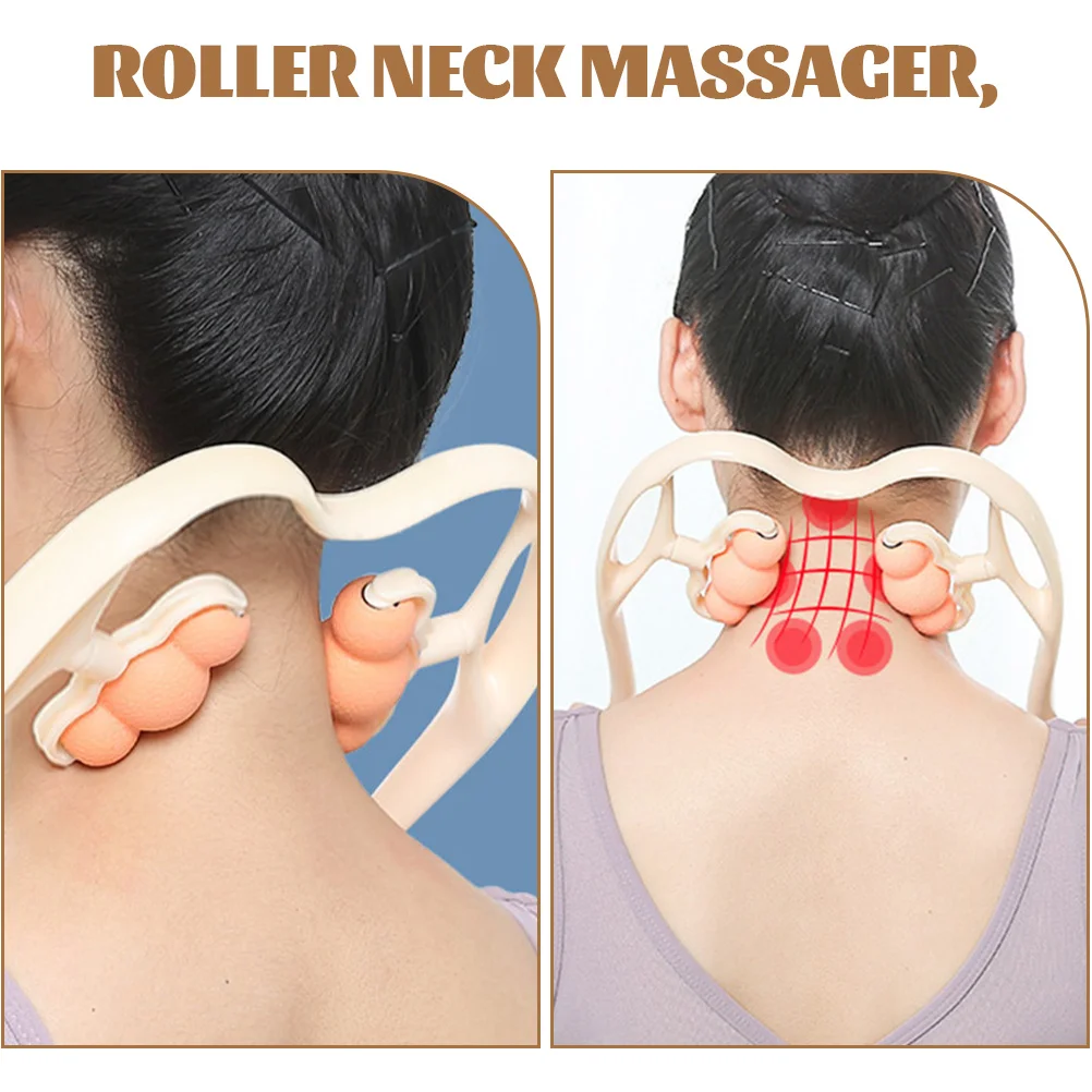 Masajeador de rodillo para cuello, masajeador Cervical para aliviar el dolor de hombros y cuello, herramienta de masaje de tejido profundo portátil de mano para viaje