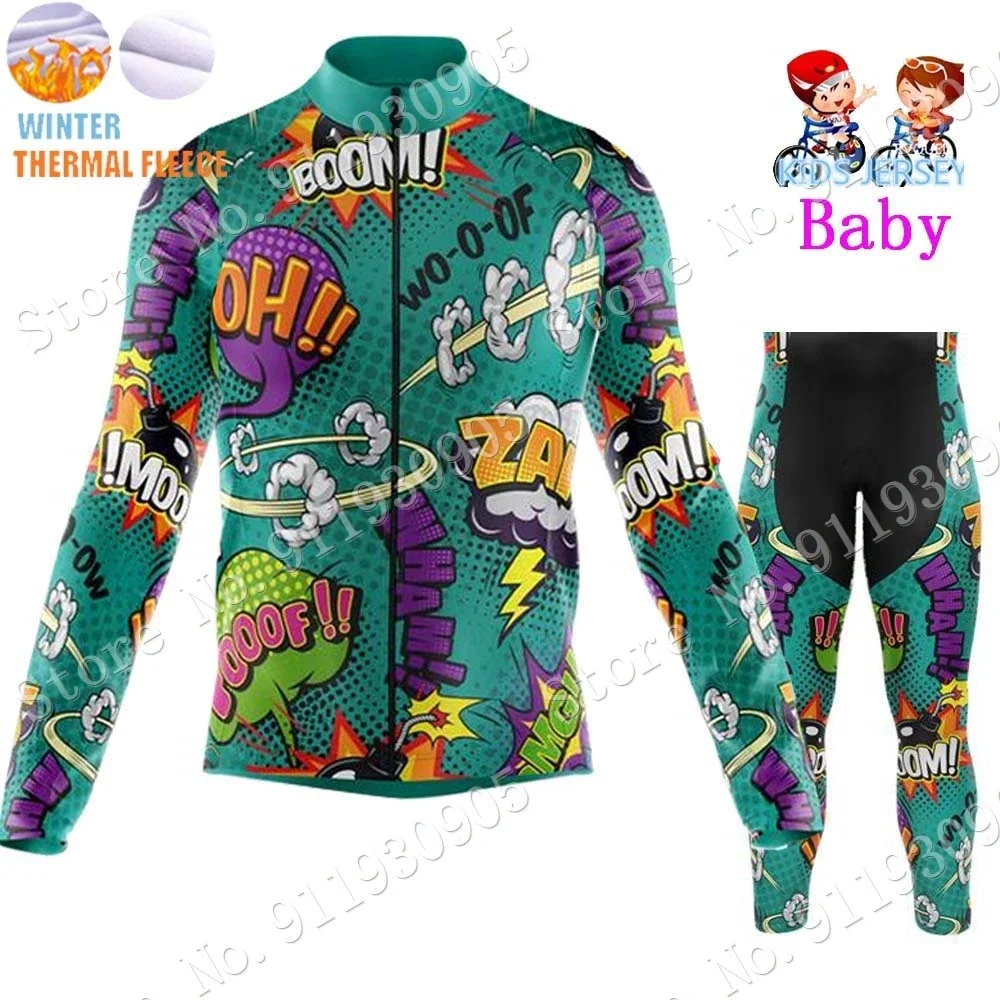 Kids Explosive Comics 2023 Cycling Jersey Winter Set Cartoon Anime Boys Girl Cycling Clothing Bike Thermal Jacket Suit Maillot