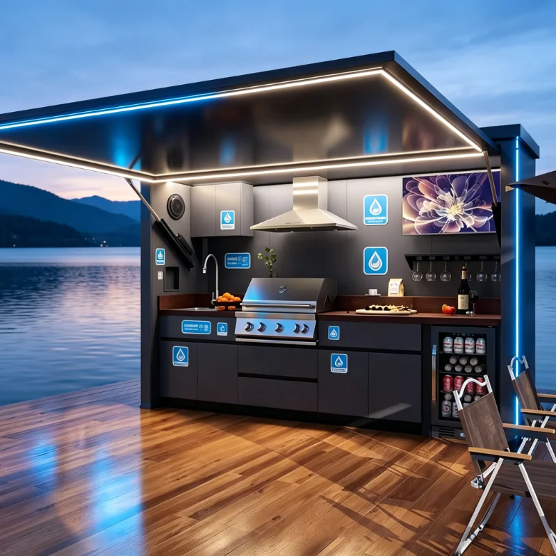Portable L Shape Modular Outdoor Kitchen, Customized BBQ Pod Outdoor BBQ Cooking Cabinet for Backyard Entertainment