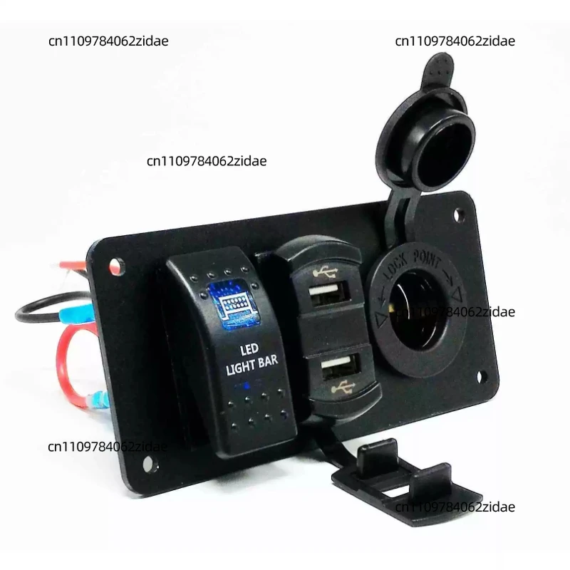 For 3 Gang Rocker Switch Panel Dual USB Port with Voltmeter 12V Power Socket Female Receptacle Combination Panel