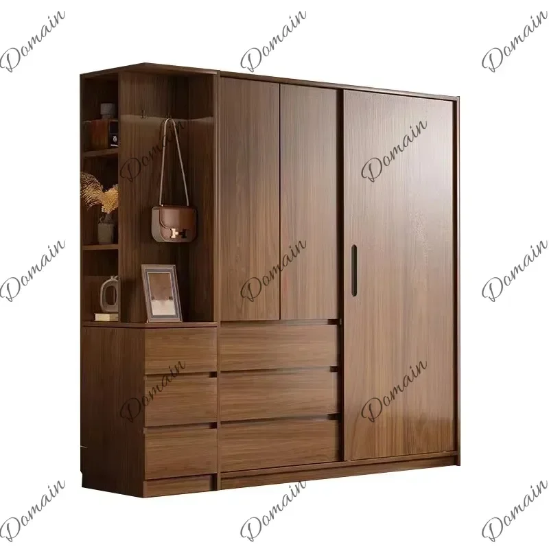 MN  Any Size Custom Mid Century Walnut Sliding Wardrobe All Aluminum Zero Formaldehyde ENF Grade Bedroom Home Organizers F Q