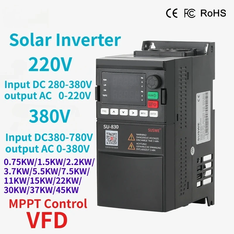 NEW SU830 Series Solar VFD 0.75-45KW DC380-780V to 380V 3-phase Output Frequency Converter Motor Speed Controller