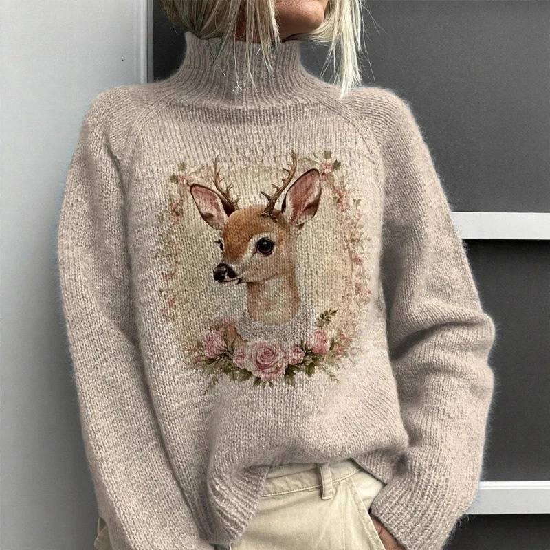 

S-3XL Christmas Tree Print Long Sleeve round Neck Sweatshirt Knitted Style Polyester Fiber Comfortable Casual Style for Women