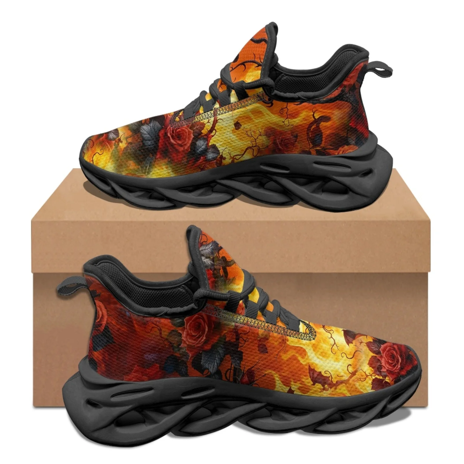 PENSTROLL Fiery Rose Print Athletic Trainer Blade Sneakers for Mens Lightweight Athletic Shoes