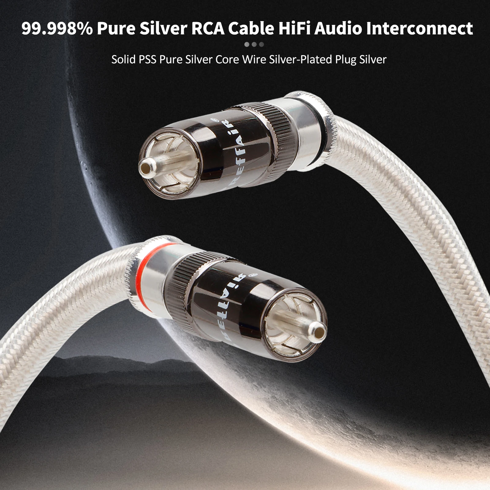 Pair Preffair 99.99% Pure Silver RCA Cable HiFi Audio Interconnect Solid PSS Pure Silver Core Wire Silver-Plated Plug Connector