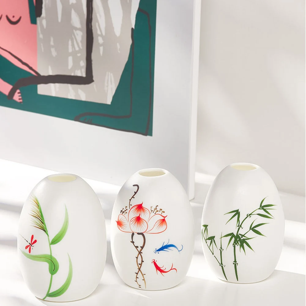 

White ceramic traditional hand-painted small vase dried flower hydroponic home decoration living room flower vase decoration