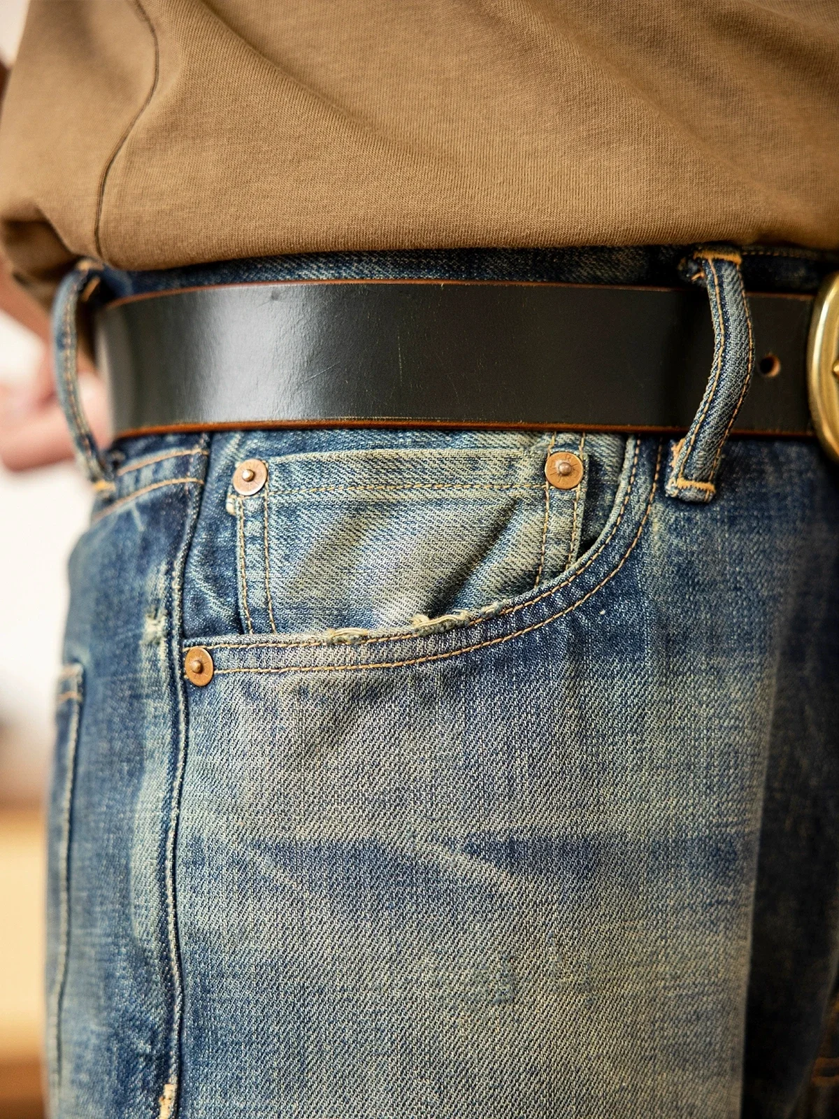 55501-0004B Red Tornado Good Quality Washed Slim Fitting Denim Pants 100% Cotton Heavy Thick Jean 14oz