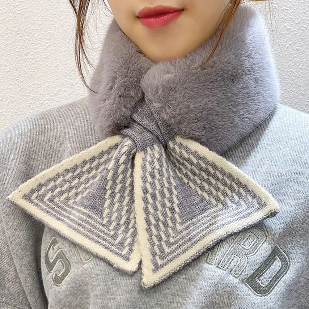 شتاء دافئ بلون الصليب وشاح فرو الأرنب الصناعي رشاقته وشاح للرقبة منديل التفاف الفتيات