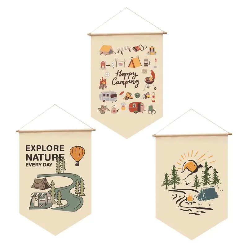 Outdoor Camp Flags Camp Decoration Canvas Hanging Cloth Bunting Home Decorations Camping Banner Spring Travel Kids Room Ornament