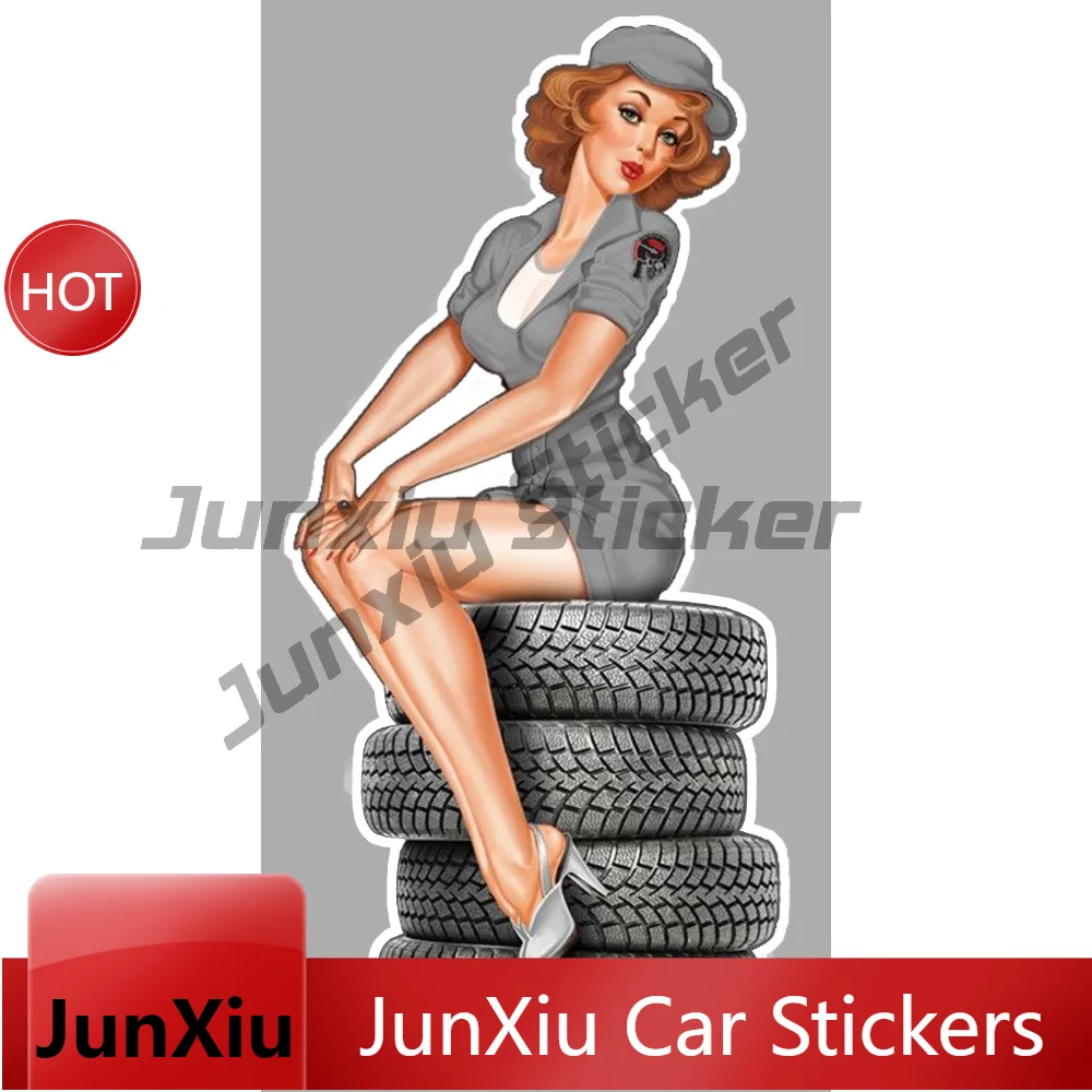 Pin Up Garage Tire Mechanic Sticker Car Motorcycle Biker Vinyl Decal Waterproof Motorcycle Accessories