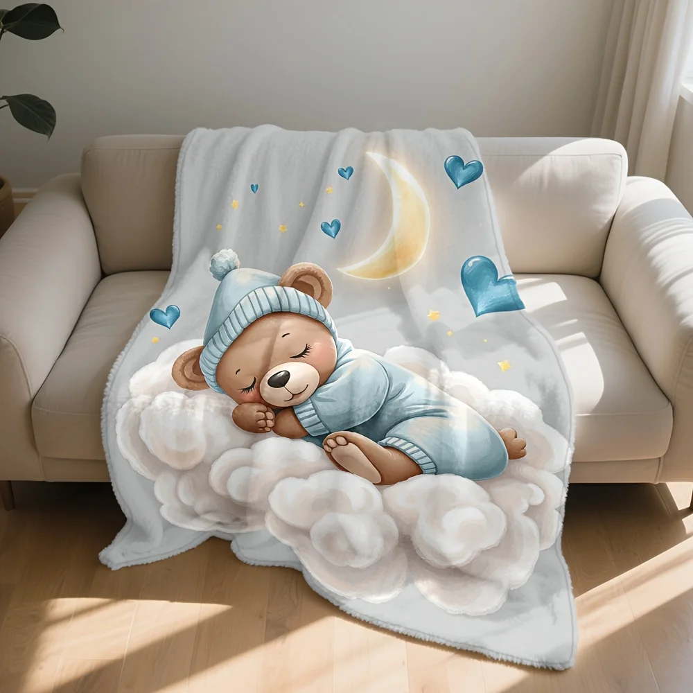 Sweet Teddy Bear Cloud Blanket Throw for Baby Nursery Decor Moon Star Receiving Wrap Kids Gift Moonlight Sleepy Bedding