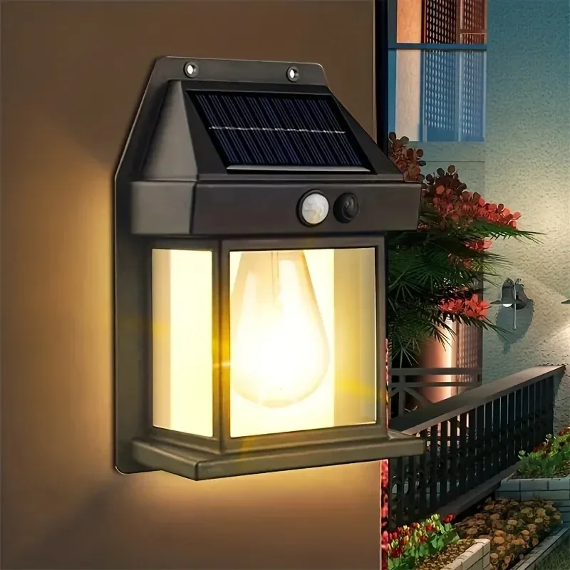 Solar Wall Lamp Outdoor LED Light Bulb Warm Light IP65 Waterproof Luminous Lighting Balcony Yard Garden Decoration Sensor Lights