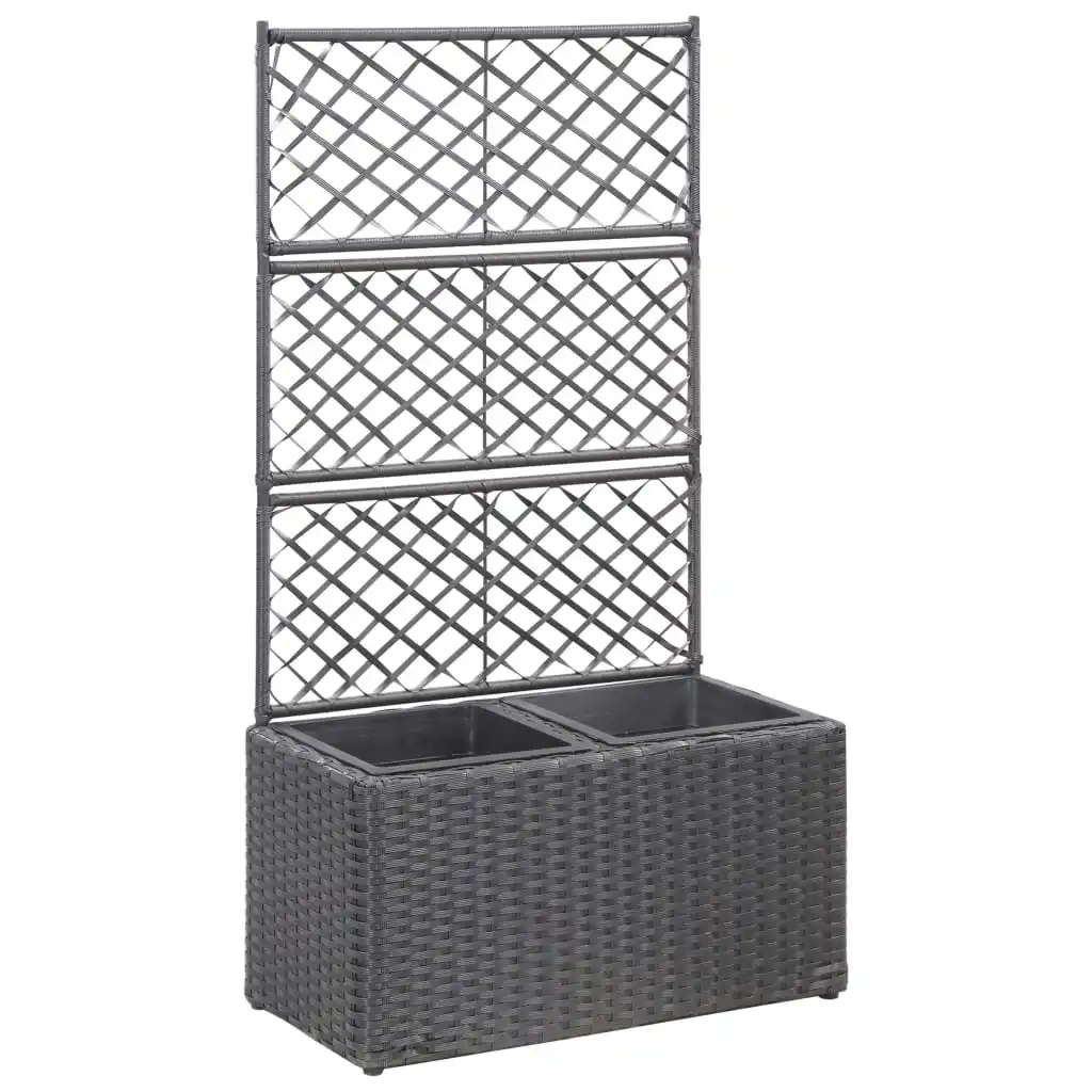 

Garden Planters with Trellis & 2 Pots, Poly Rattan Patio Plant Pots, Gabion Raised Bed, Garden Decoration Black 58x30x107 cm