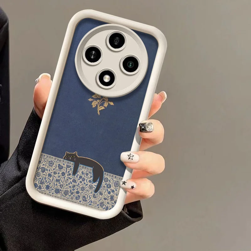 Artistic Cute Black Cat Striped Pattern Phone Case for Huawei Honor 400 200 Lite 100 Magic 8 7 6 5 PRO X9 X8 Flowers Soft Cover view 3