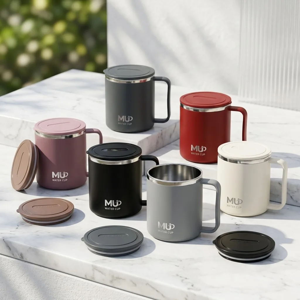 Thermokaffeebecher aus 304 Edelstahl, Isolierbecher mit Deckel und Griff, tragbarer Reisebecher, auslaufsicherer Mini-Espresso-Wasserbecher
