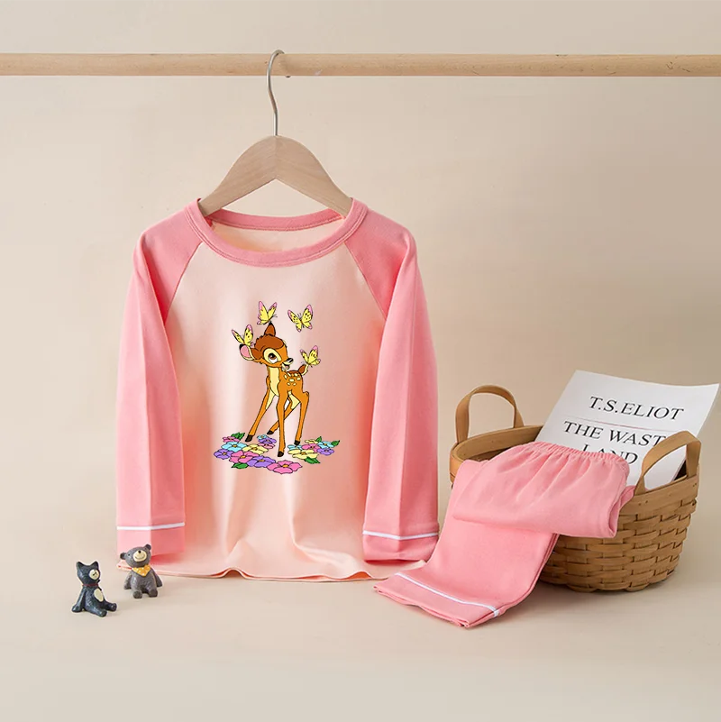 Bambi Kids Boys Girls Pajamas Sets Sleepwear Cartoon Long Sleeve T-Shirt Tops with Pants Baby Spring Autumn Clothes