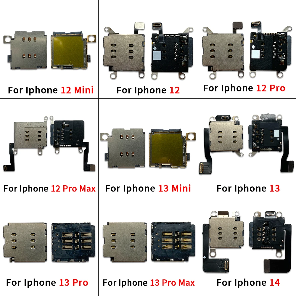 SIM Card Tray Socket Slot Adapter Connector Reader Flex Cable Dual For Iphone 15 14 13 12 Pro Max Mini Plus