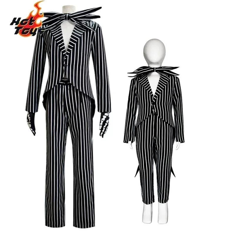 Adulto Kid Jack Skellington Costume Cosplay Natale Jack Uniforme Vestiti A Righe Vestito Da Uomo Spaventoso Horror Jack Costumi di Halloween