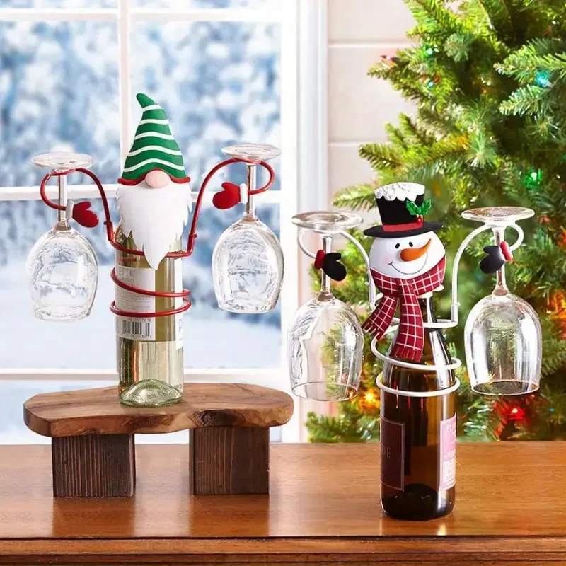 Christmas Wine Bottle Glass Holder Decoration Santa Claus ​Snowman Wine Rack Festive Tabletop Display Holiday Dining Decor Props