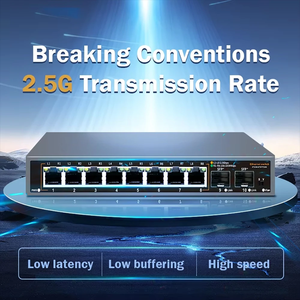 

2500Mbps Network Switch 8 Port 2*10G SFP Port Ethernet Switch for IP Camera/CCTV Security
