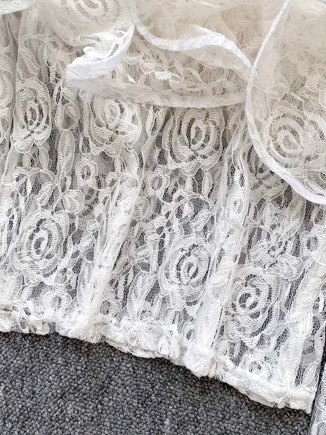 Spring Autumn Women Lace Blouse Sexy Black/White See Through Ruffle Shirt Elegant O-Neck Party Tops Blusas New Fashion 2026