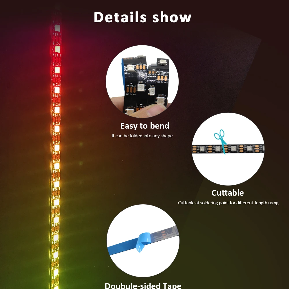 5V 3PIN ARGB LED Strip Light WS2812B IC Addressable Rainbow Light Digital Header PC Host Case Asus Aura Sync RGBIC Fusion RGBIC