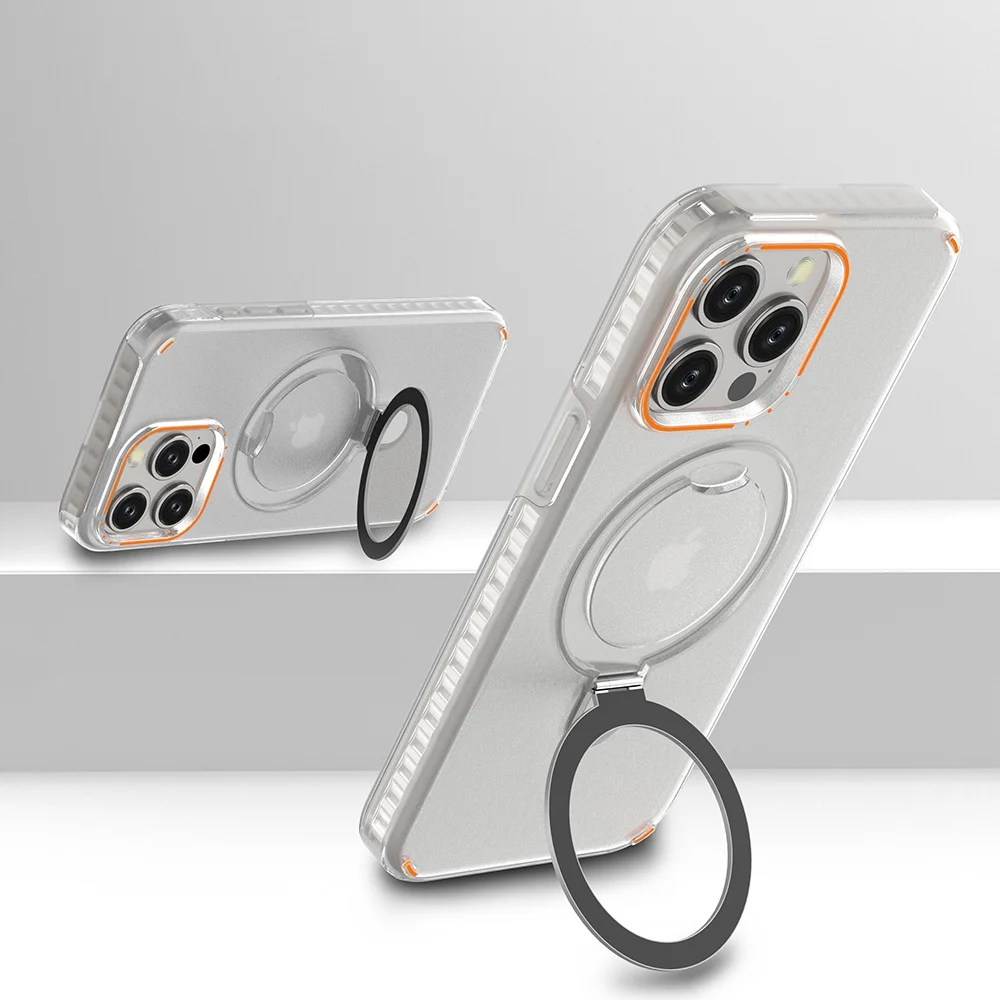 Luxus Matte Magnetische Klare Telefon Fall Für iPhone 17 Air 16 15 12 13 14 Pro Max Plus Für Magsafe metall Ring Ständer Halter Abdeckung