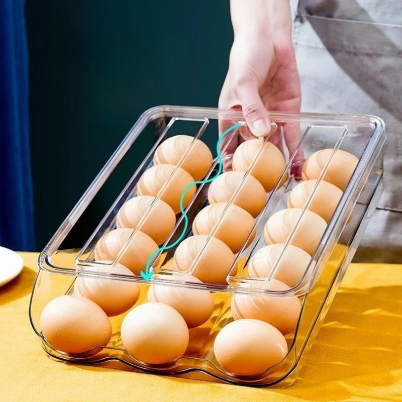 Automatic slide Eggs Storage Box Plastic Eggs Holder Basket Container Dispenser Organizer Closet For Fridge Kitchen