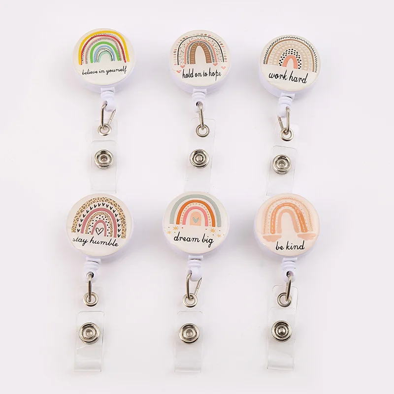 Customized LOGO Badge Snap Button Retractable Pull Badge Reel ID Lanyard Name Work Tag Card Holder Reels Clip Brooches Gift