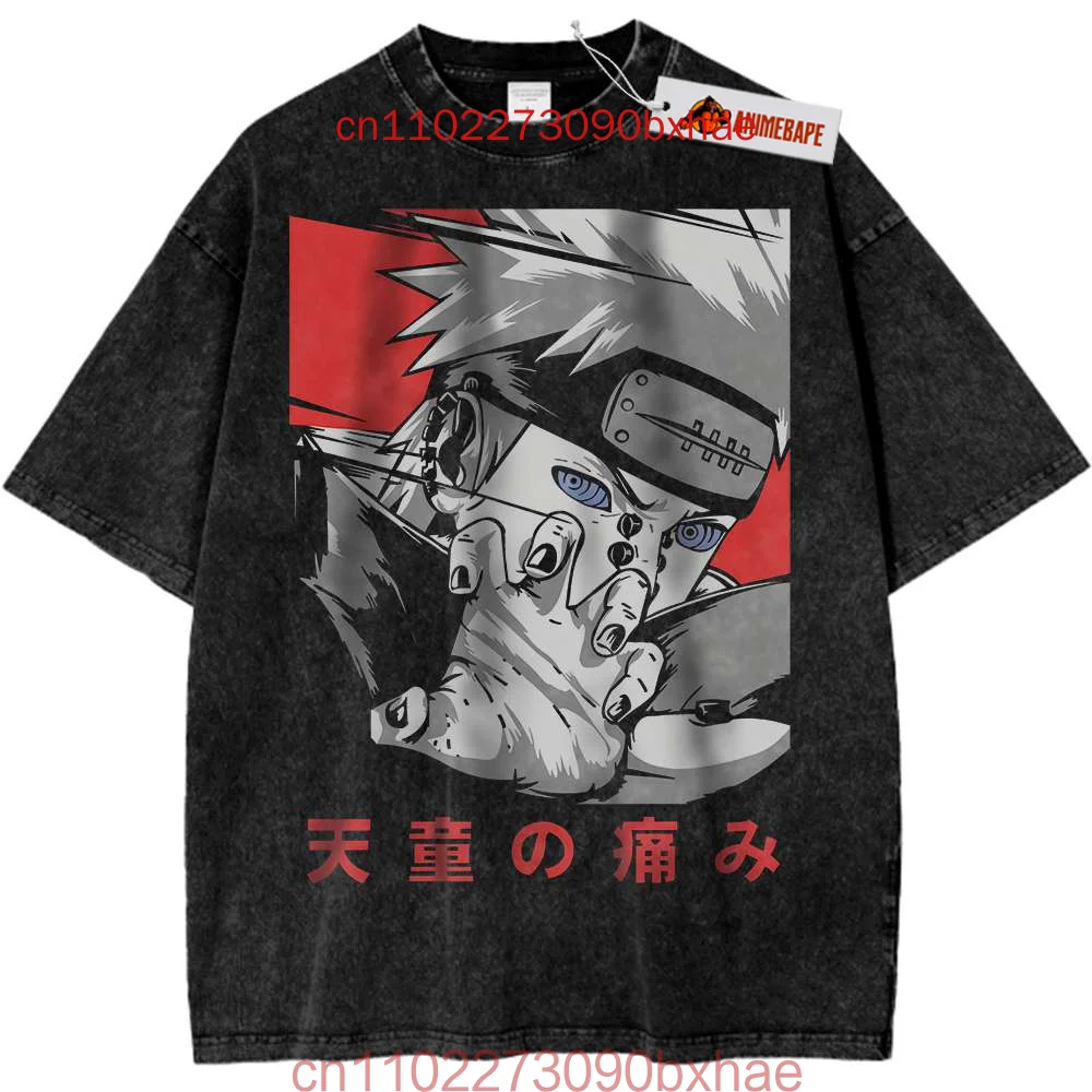 

2025 New Naruto Washed Short-sleeved T-shirt Summer Trend Oversize Clothes Animation Uchiba Men's T-Shirt