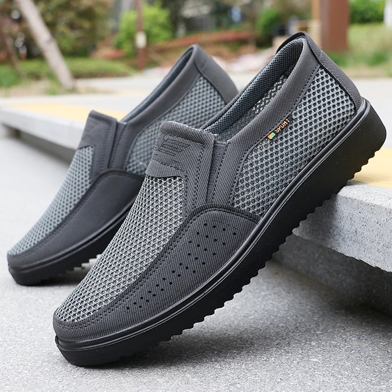 Men's Breathable Slip-On Casual Shoes - Lightweight Low-Top Walking Sneakers, Suitable for Outdoor Activities, Fishing, Parks, and Exercise, Brown Mesh Fabric, Rubber Sole, Comfortable for All Seasons, Outdoor Footwear | Low-Top Shoes | Fabric Shoe Upper