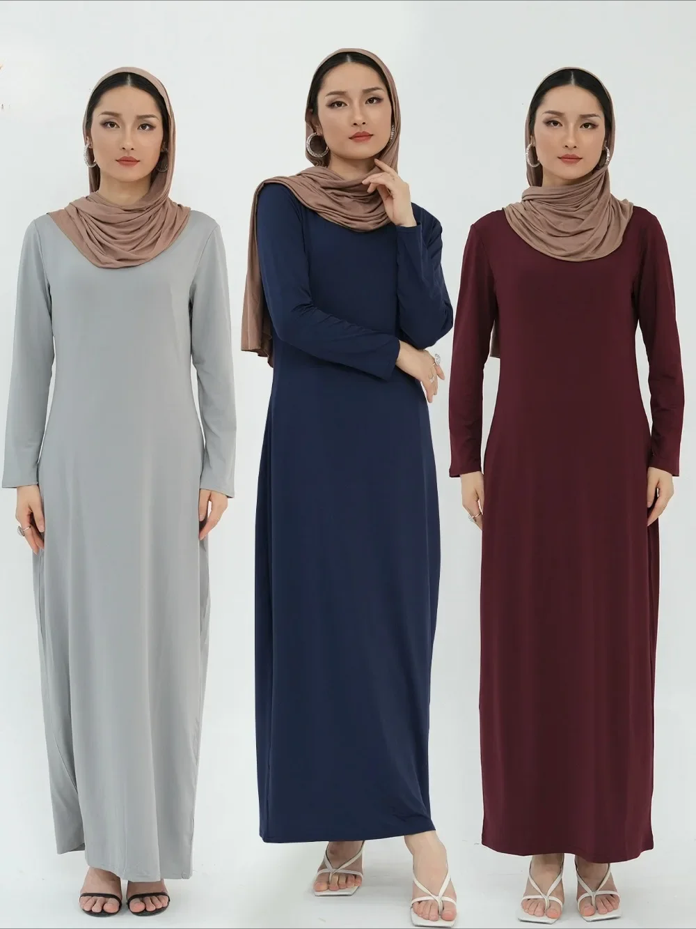 

Women Inner Dress Morocco Muslim Underdress Long Sleeve Strech Robe Dubai Turkey Longue Solid Bandage Vestidos Largos 2025