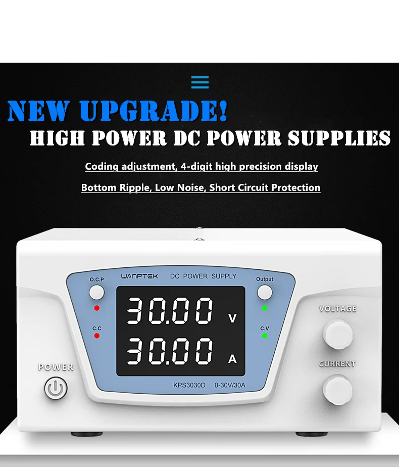 WANPTEK BENCH DC ADJUSTABLE POWER SUPPLY, DC POWER SOURCE, 30V 30A, LAB, ELECTRONICS DESIGN, SCHOOLS, ELECTROPLATE, KPS3030D